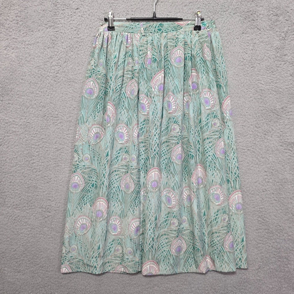 Campus Casuals Womens Vtg 80s A-line Skirt Size S Green Purple Peacock Pockets